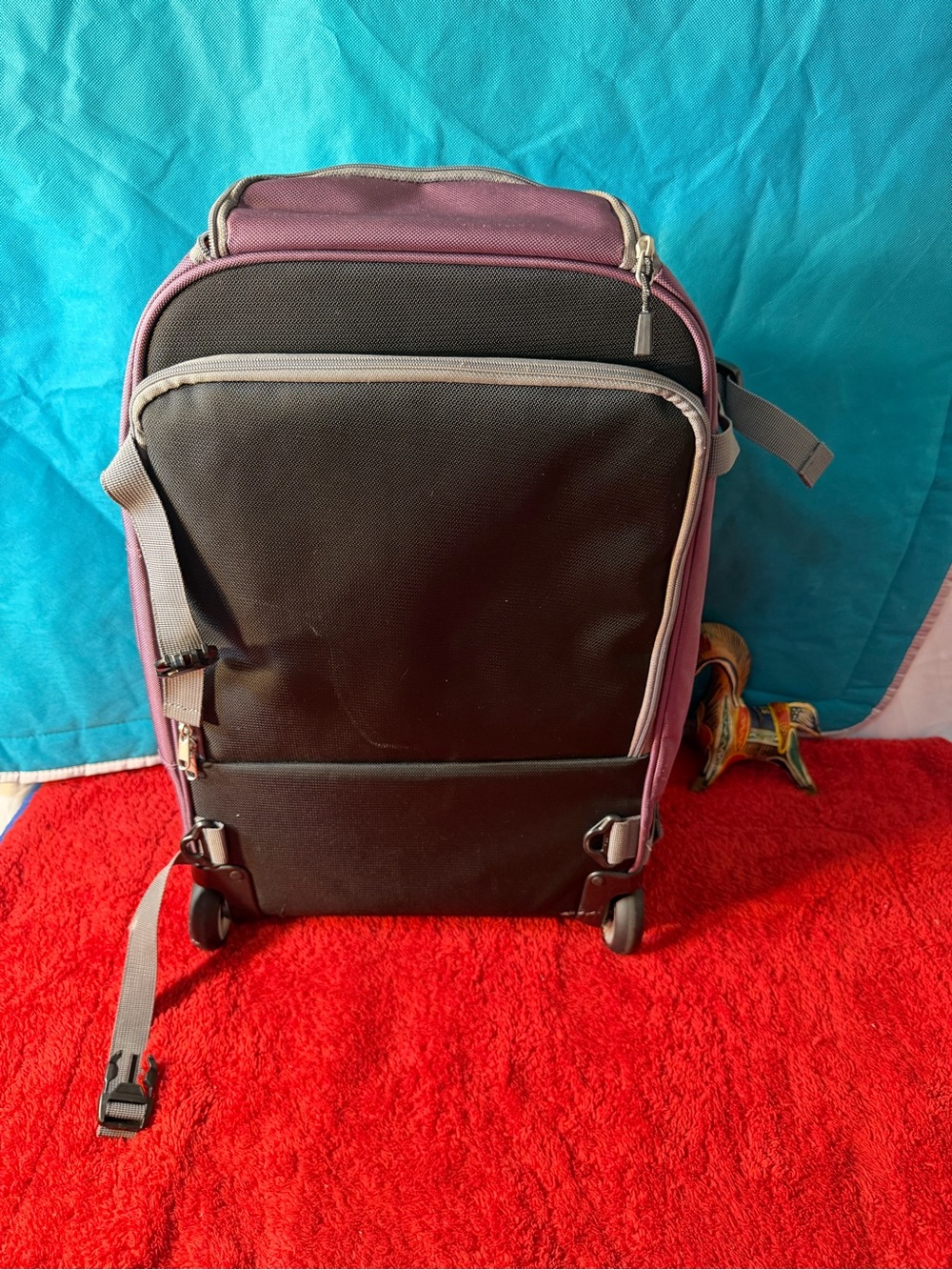 Men's Black and Purple Roll-Top Travel Bag - Unbranded